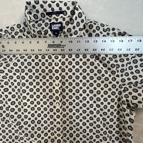 Lands' End Womens Black & White Floral Button-Up Shirt Size 14 No Iron Cotton - Picture 4 of 8